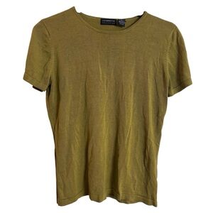 Liz Claiborne Olive Green Short Sleeve Tee 100% Silk Knit T-Shirt Size Large